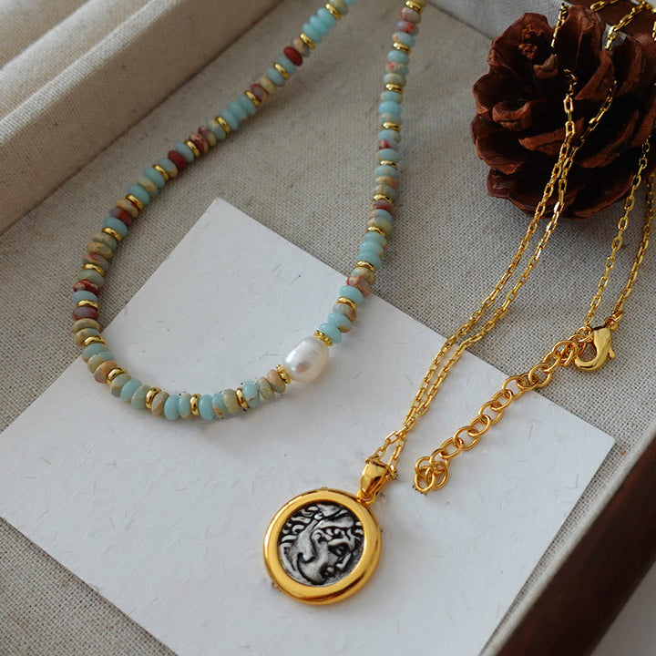 Olivenorma Blue Emperor Stone Stacked Beaded Necklace