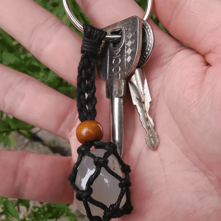 Olivenorma Woven Adjustable Raw Stone Cotton Net Keychain