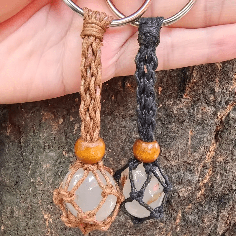 Olivenorma Woven Adjustable Raw Stone Cotton Net Keychain