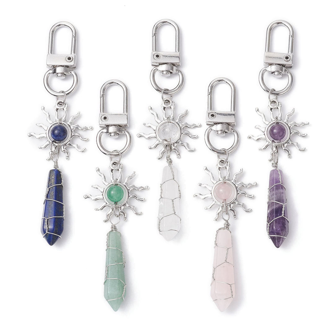 Olivenorma Natural Hexagonal Gemstone Sun Animals Keychain