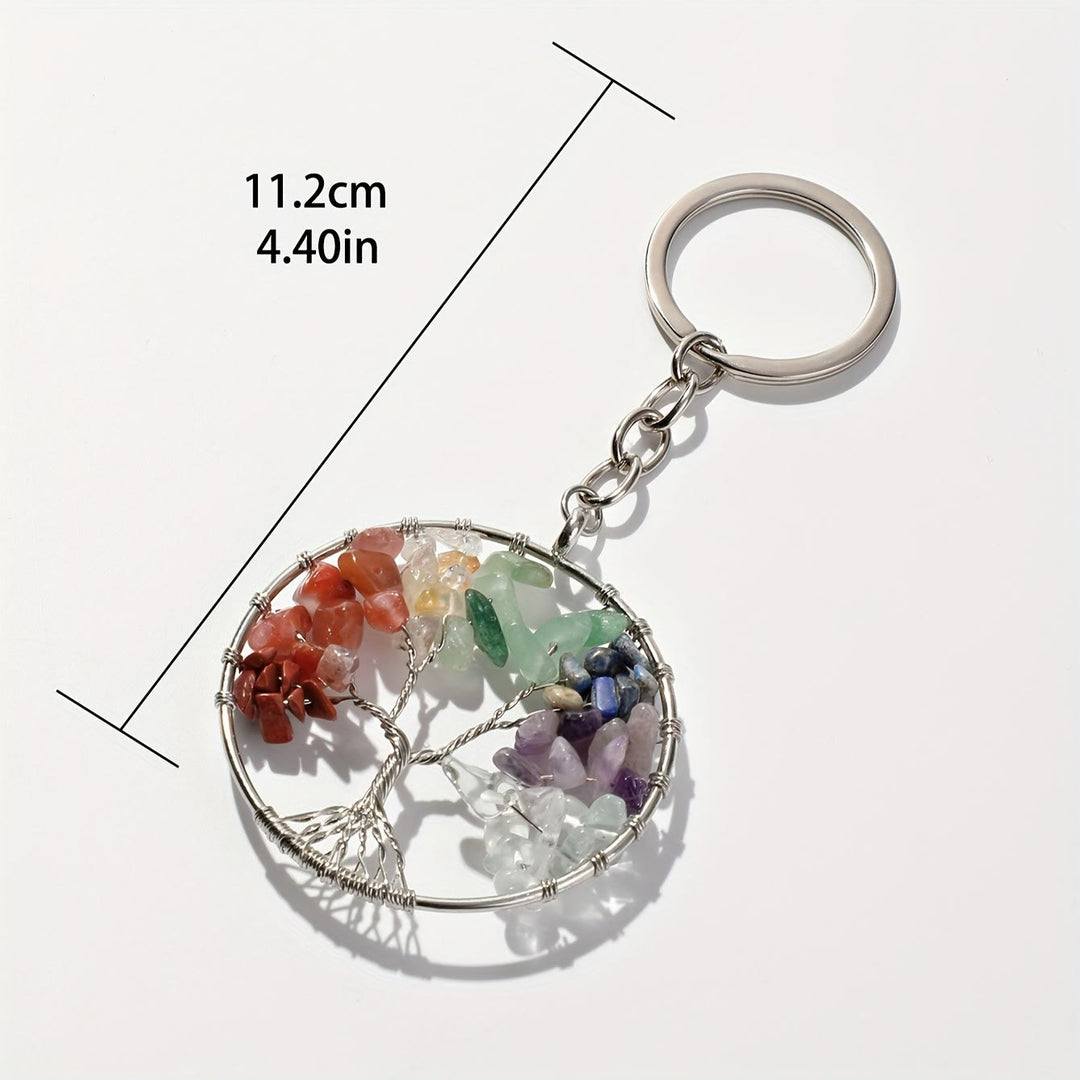 Olivenorma 7 Chakra Gemstone Tree of Life Round Keychain