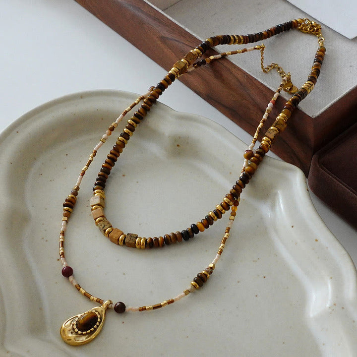 Olivenorma Vintage Natural Tiger Eye Stone Beaded Necklace