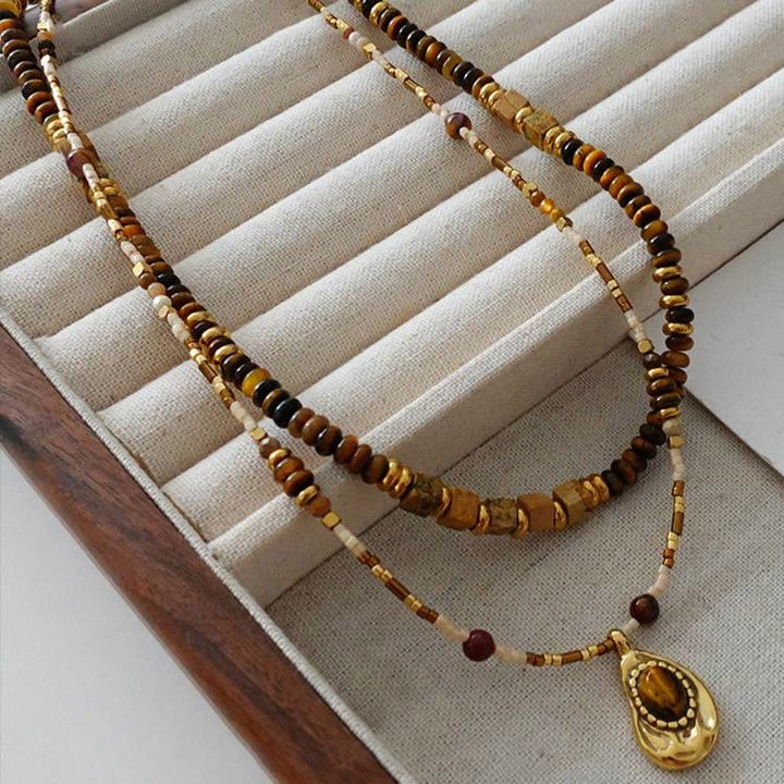 Olivenorma Vintage Natural Tiger Eye Stone Beaded Necklace