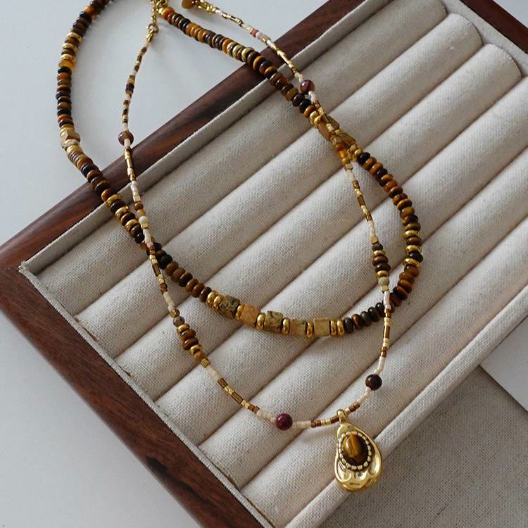 Olivenorma Vintage Natural Tiger Eye Stone Beaded Necklace