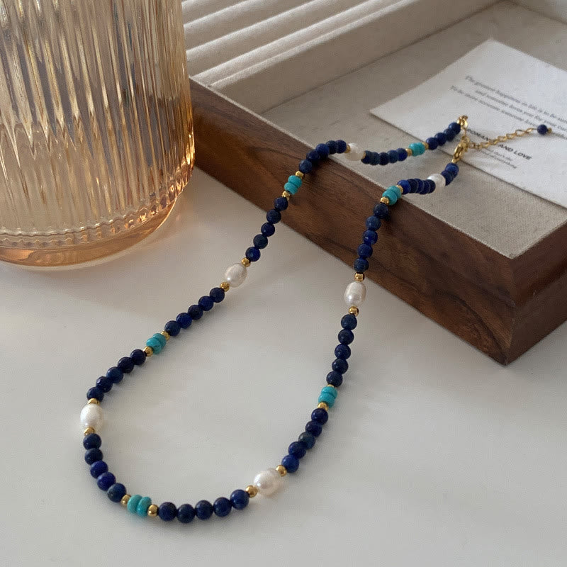 Olivenorma Klein Blue Natural Lapis Lazuli Beaded Necklace