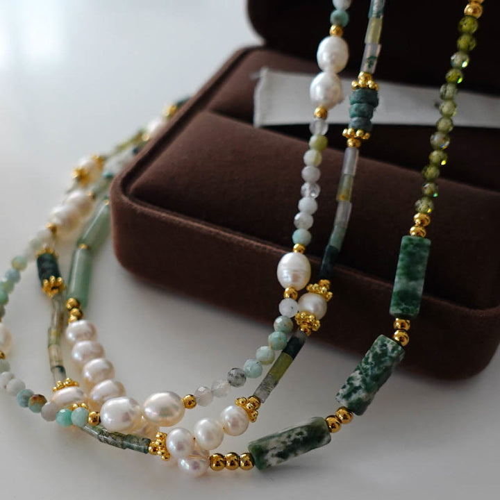 Olivenorma Natural Green Aventurine Stacked Beaded Necklace