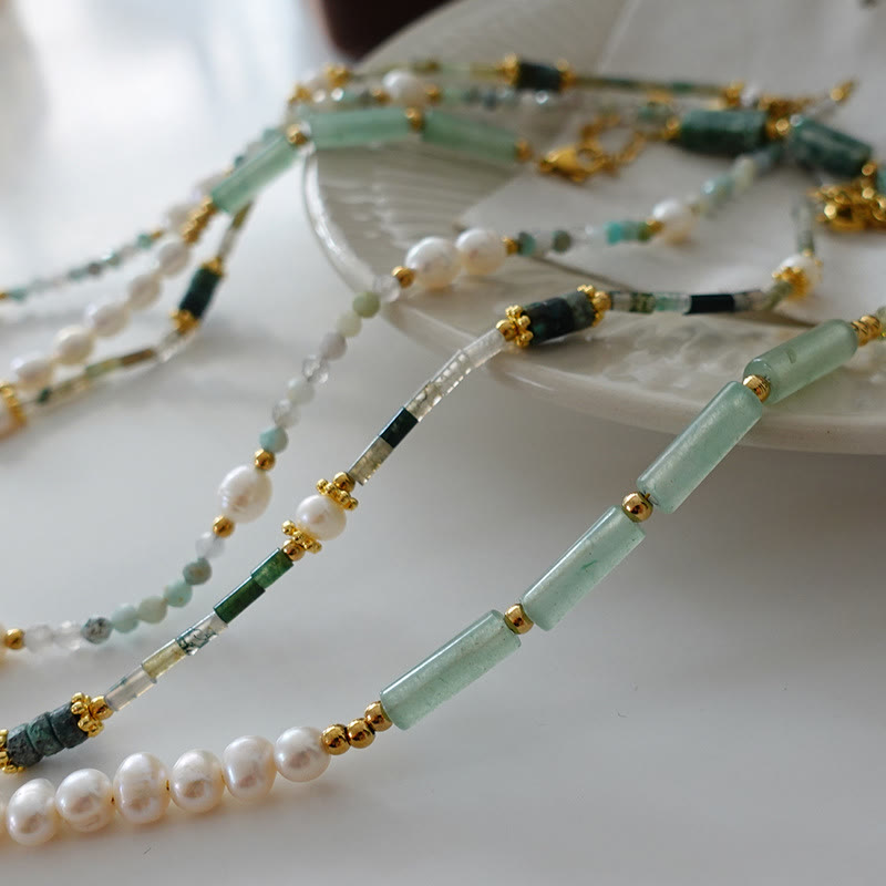 Olivenorma Natural Green Aventurine Stacked Beaded Necklace