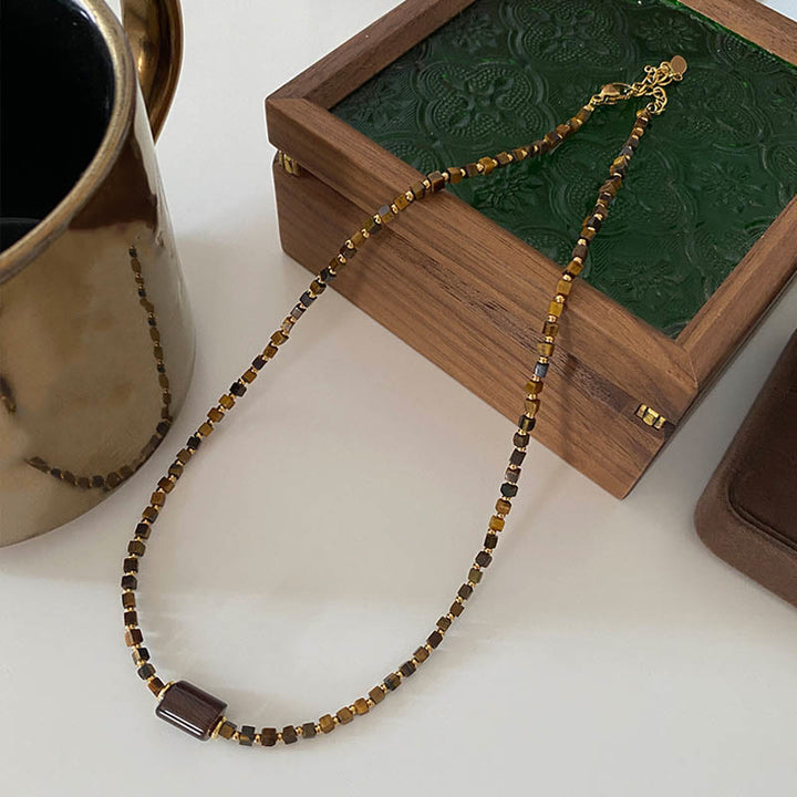 Olivenorma Tiger Eye Stone Beaded Bracelet Necklace Jewelry Set