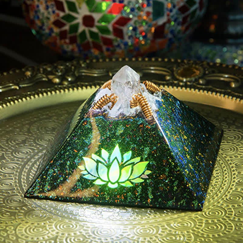 Olivenorma 9cm Lotus Crystal Energy Spire Orgone Pyramid