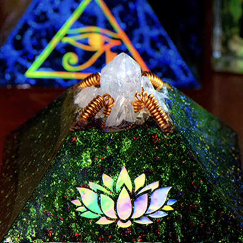 Olivenorma 9cm Lotus Crystal Energy Spire Orgone Pyramid