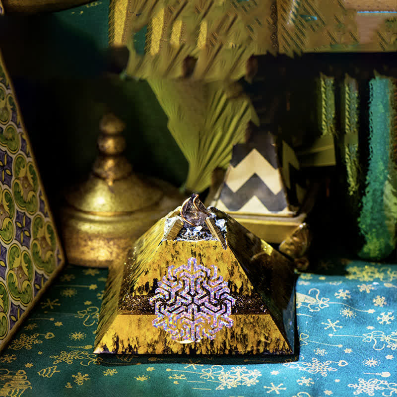 Olivenorma 14cm Crystal Energy Spire Golden Orgone Pyramid