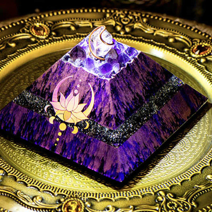 Olivenorma 14cm Lotus Amethyst Energy Spire Orgone Pyramid