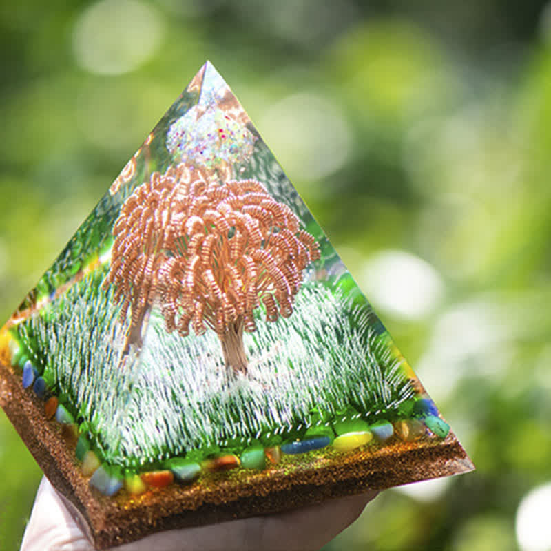 Olivenorma Ogham Copper Coil Tree Color Agate Orgone Pyramid
