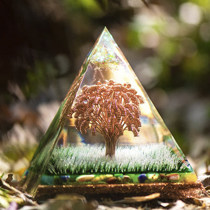 Olivenorma Ogham Copper Coil Tree Color Agate Orgone Pyramid