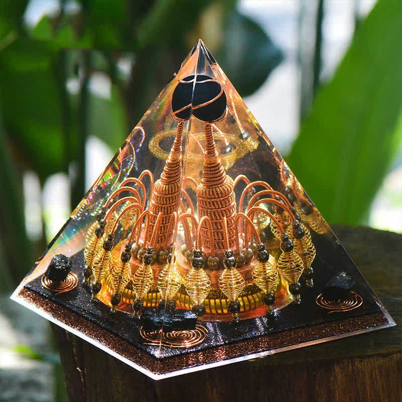 Olivenorma "Gilded Dark Night Lord" Black Crystal Orgone Pyramid