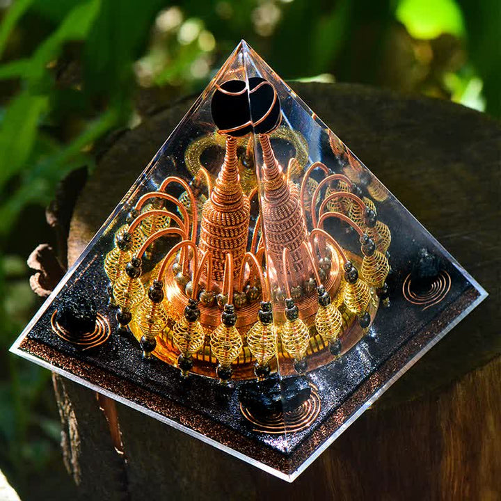 Olivenorma "Gilded Dark Night Lord" Black Crystal Orgone Pyramid