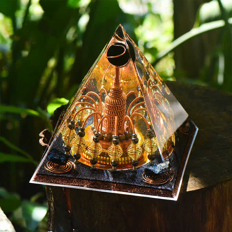 Olivenorma "Gilded Dark Night Lord" Black Crystal Orgone Pyramid