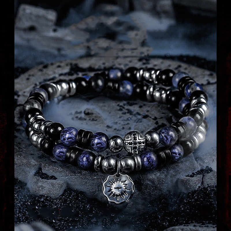 Olivenorma "Dark Ray" Hematite Obsidian Sodalite Beads Bracelet