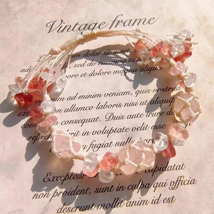 Olivenorma Strawberry Quartz Crystal Braided Flower Bracelet