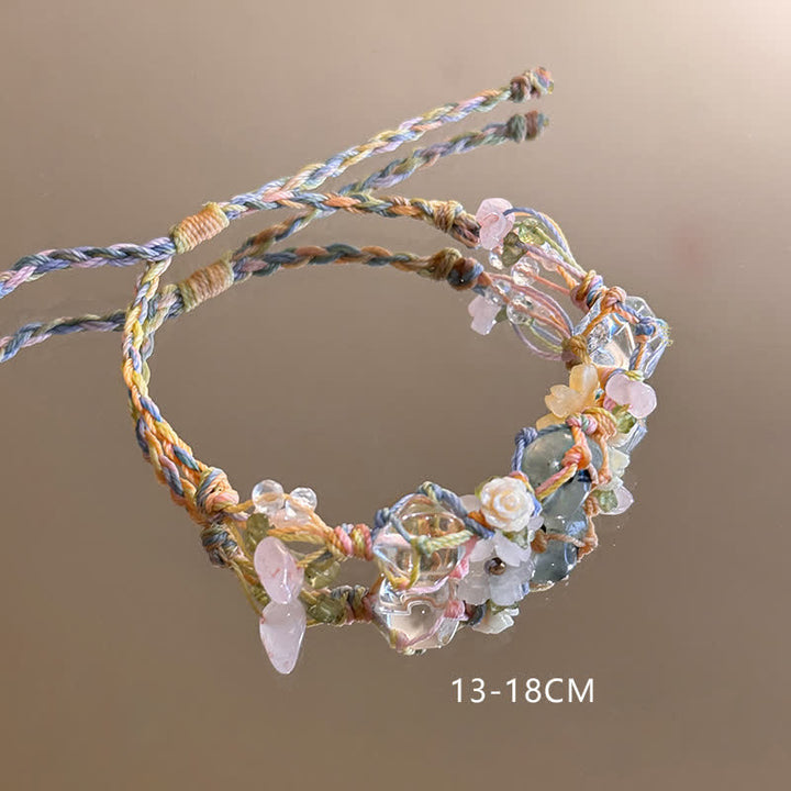 Olivenorma Handcrafted Colorful Natural Crystal Braided Flower Bracelet