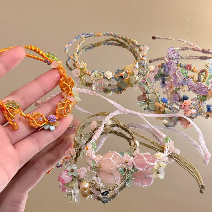 Olivenorma Handcrafted Colorful Natural Crystal Braided Flower Bracelet