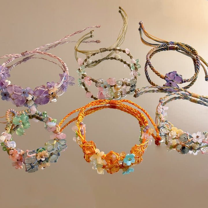 Olivenorma Handcrafted Colorful Natural Crystal Braided Flower Bracelet