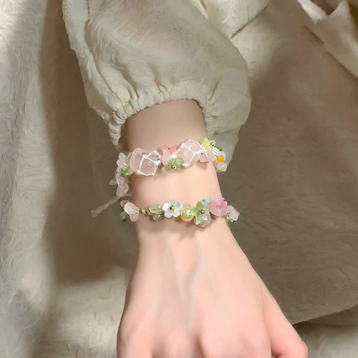 Olivenorma Handcrafted Colorful Natural Crystal Braided Flower Bracelet