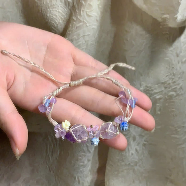 Olivenorma Handcrafted Colorful Natural Crystal Braided Flower Bracelet