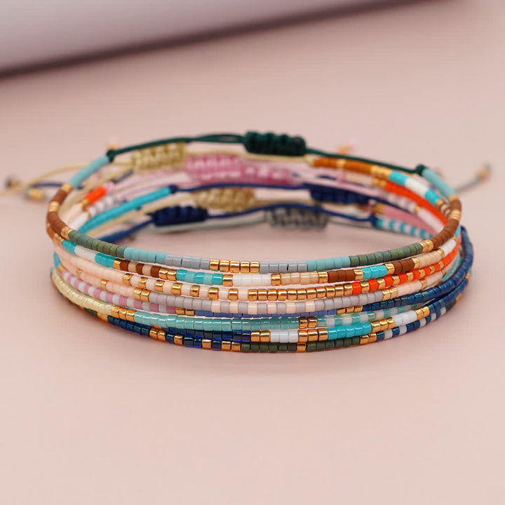 Olivenorma Colorful Rice Beads Drawstring Bracelet
