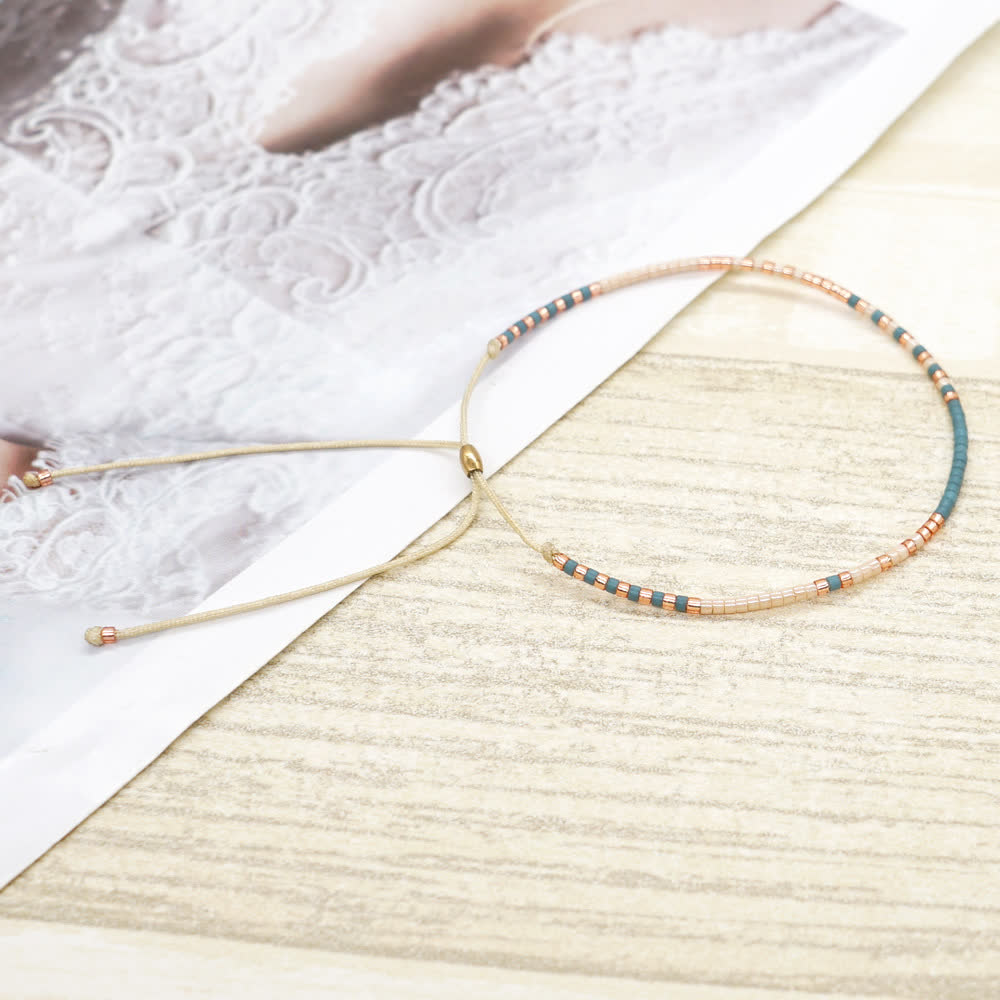 Olivenorma Colorful Rice Beads Beige Drawstring Bracelet
