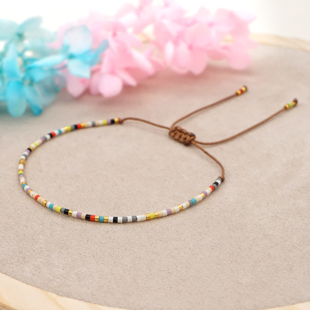 Olivenorma Colorful Rice Beads Brown Braided Bracelet