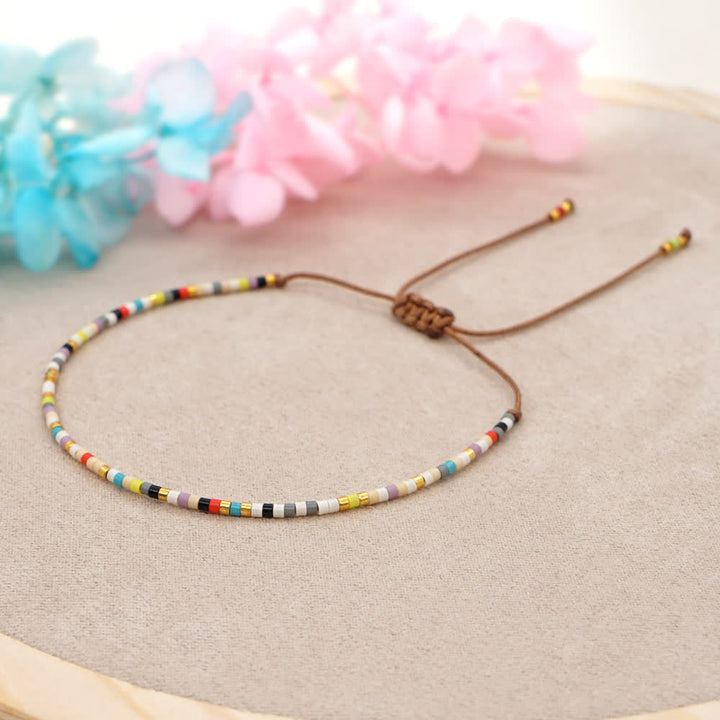 Olivenorma Colorful Rice Beads Brown Braided Bracelet