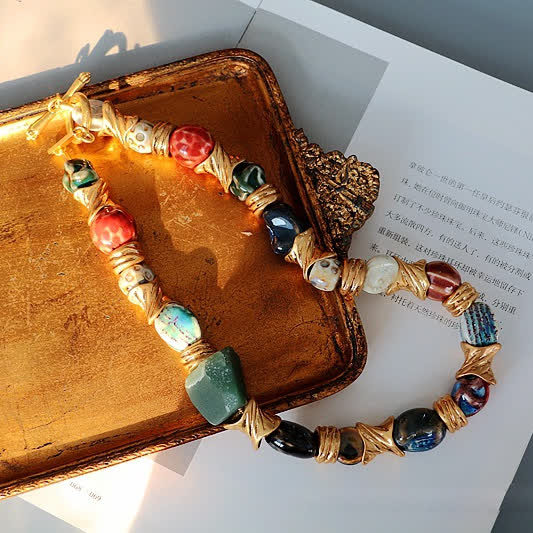 Olivenorma Irregular Natural Stone Ceramic Beaded Necklace