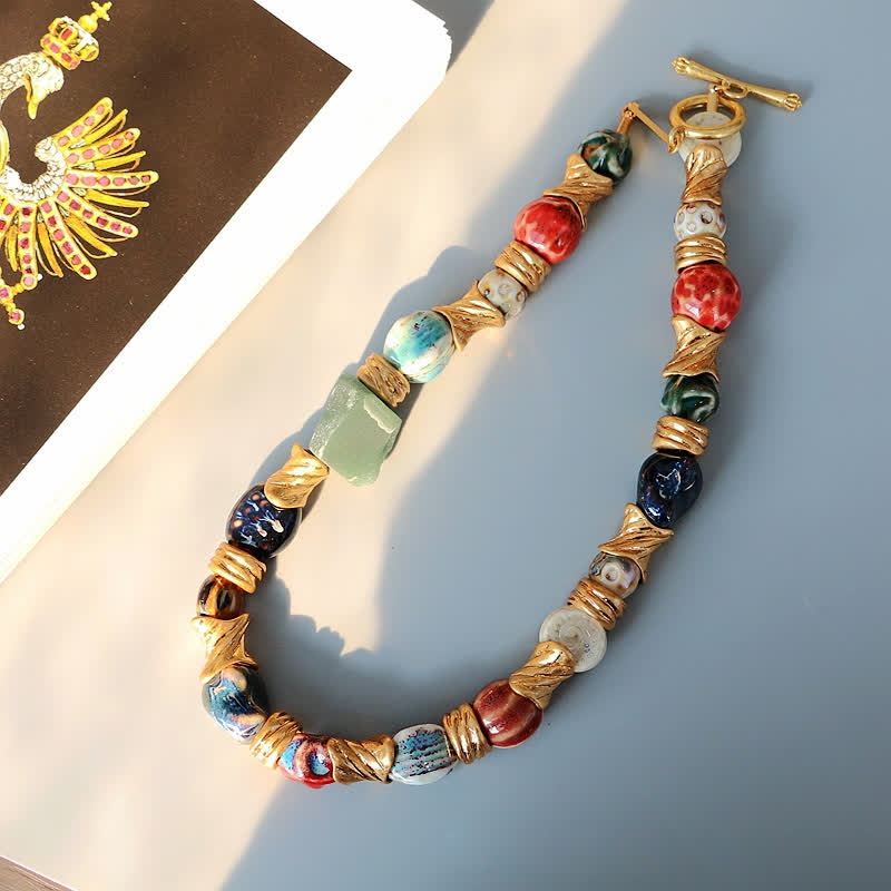 Olivenorma Irregular Natural Stone Ceramic Beaded Necklace