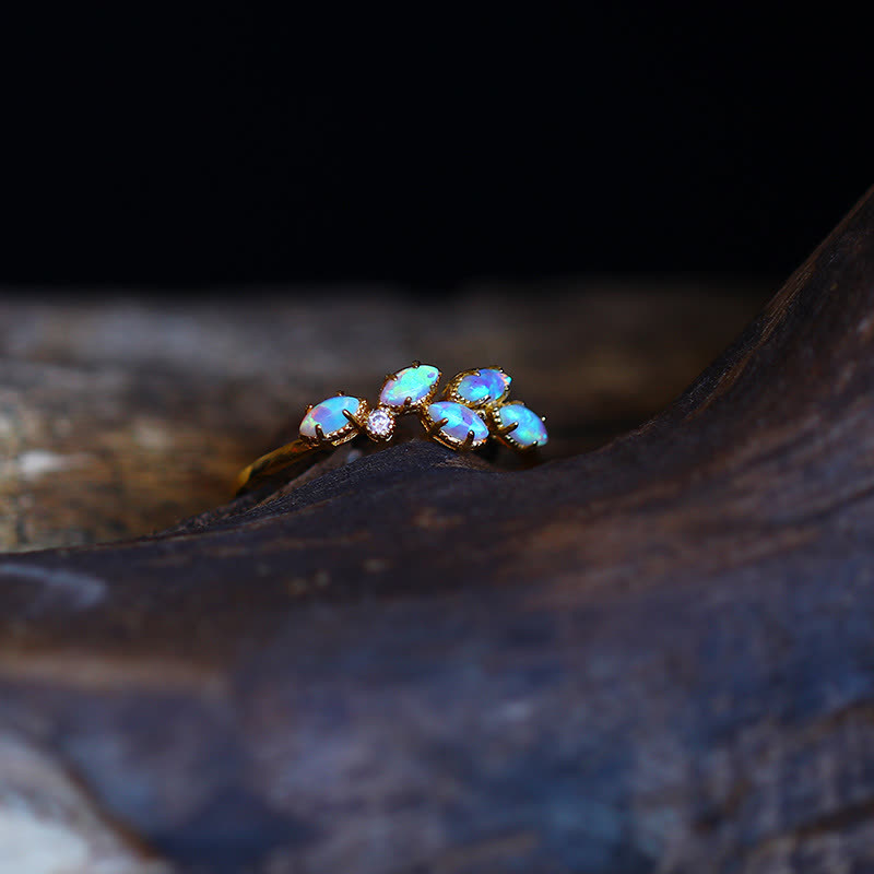 Olivenorma Blue Opal Leaf Pendant Ring Necklace