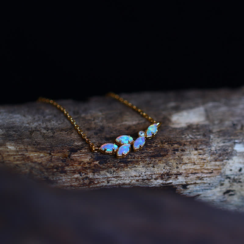 Olivenorma Blue Opal Leaf Pendant Ring Necklace