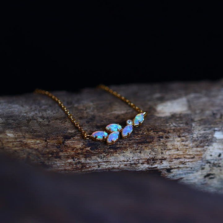 Olivenorma Blue Opal Leaf Pendant Ring Necklace