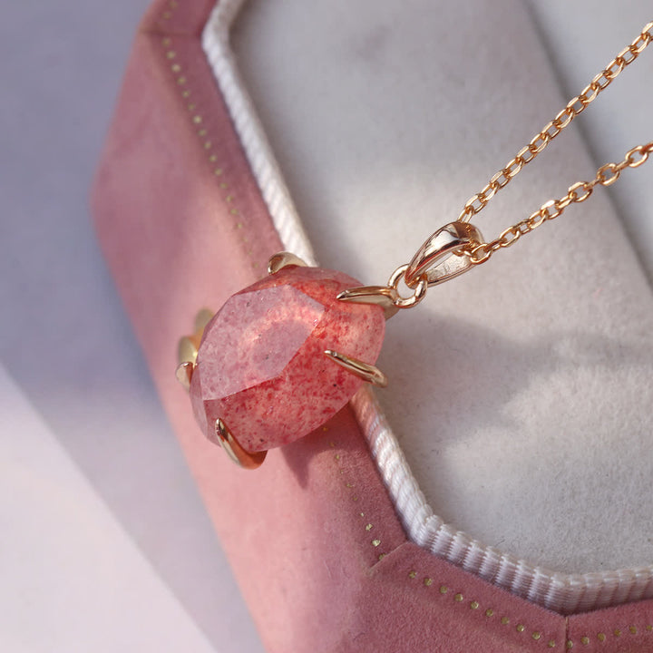 Olivenorma Sterling Silver Natural Strawberry Quartz Necklace