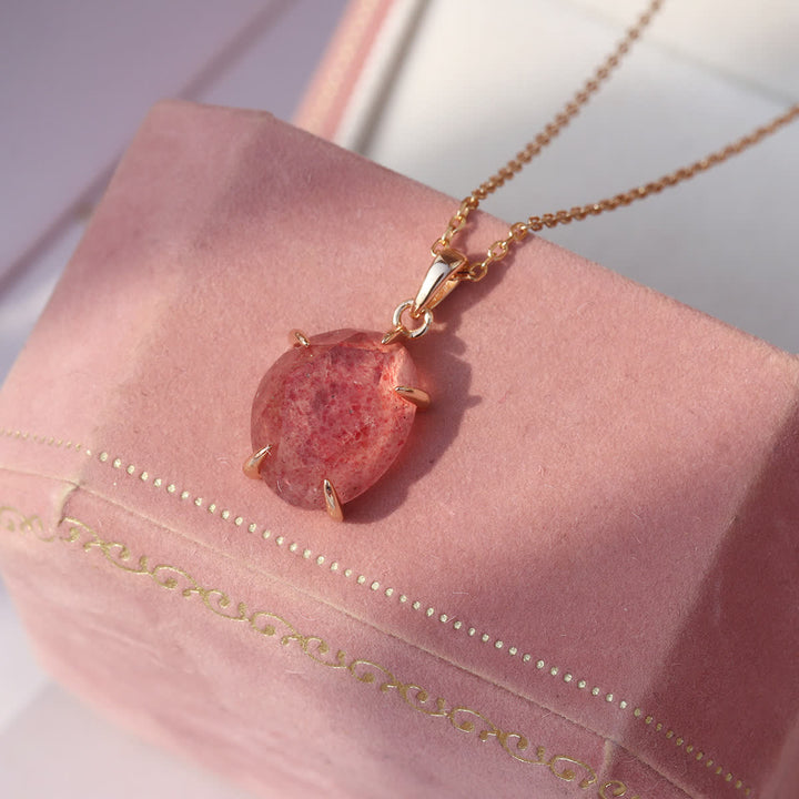 Olivenorma Sterling Silver Natural Strawberry Quartz Necklace