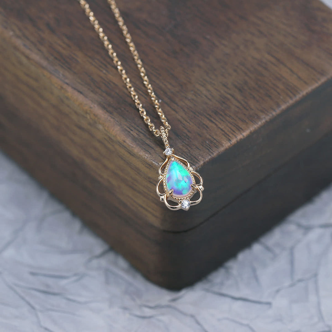 Olivenorma Sterling Silver Natural Opal Vintage Style Necklace