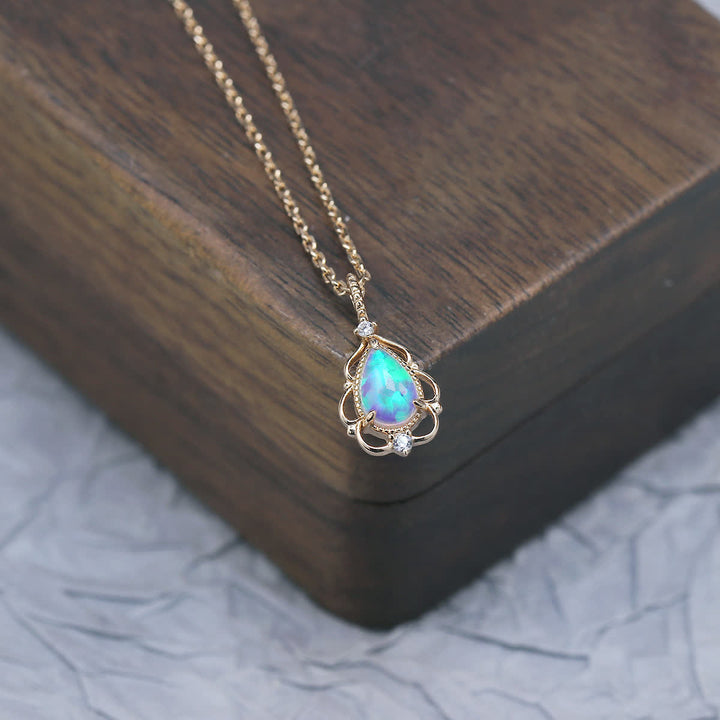 Olivenorma Sterling Silver Natural Opal Vintage Style Necklace