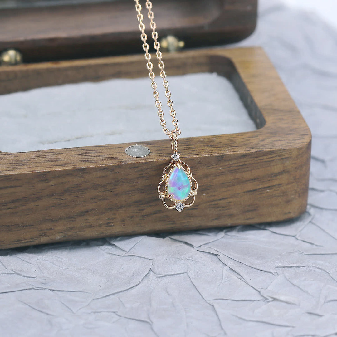 Olivenorma Sterling Silver Natural Opal Vintage Style Necklace