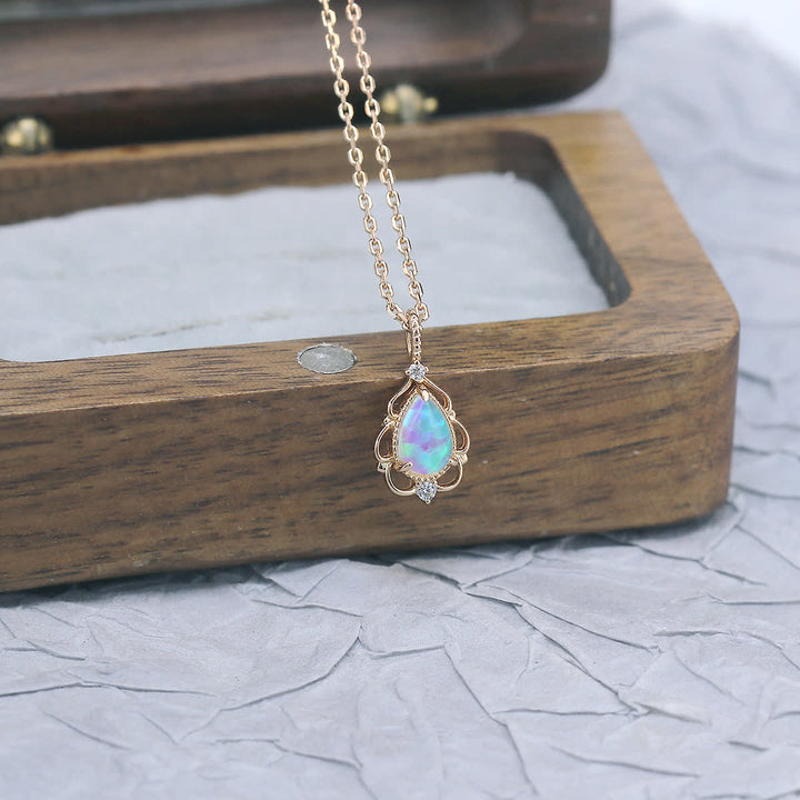 Olivenorma Sterling Silver Natural Opal Vintage Style Necklace