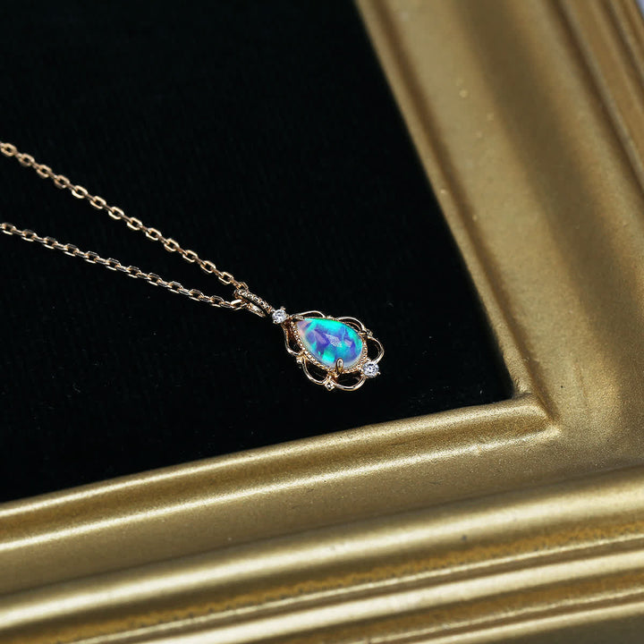 Olivenorma Sterling Silver Natural Opal Vintage Style Necklace