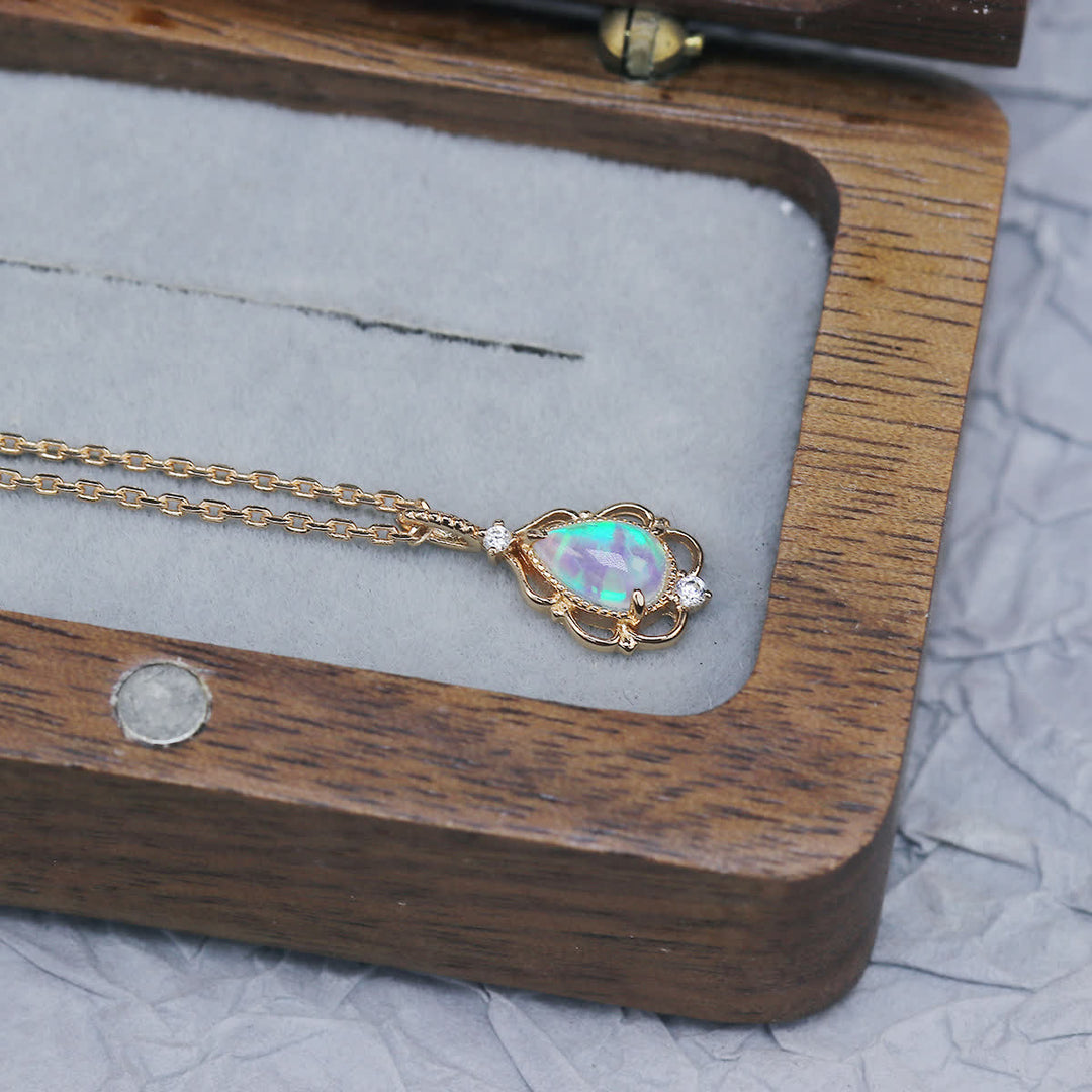 Olivenorma Sterling Silver Natural Opal Vintage Style Necklace