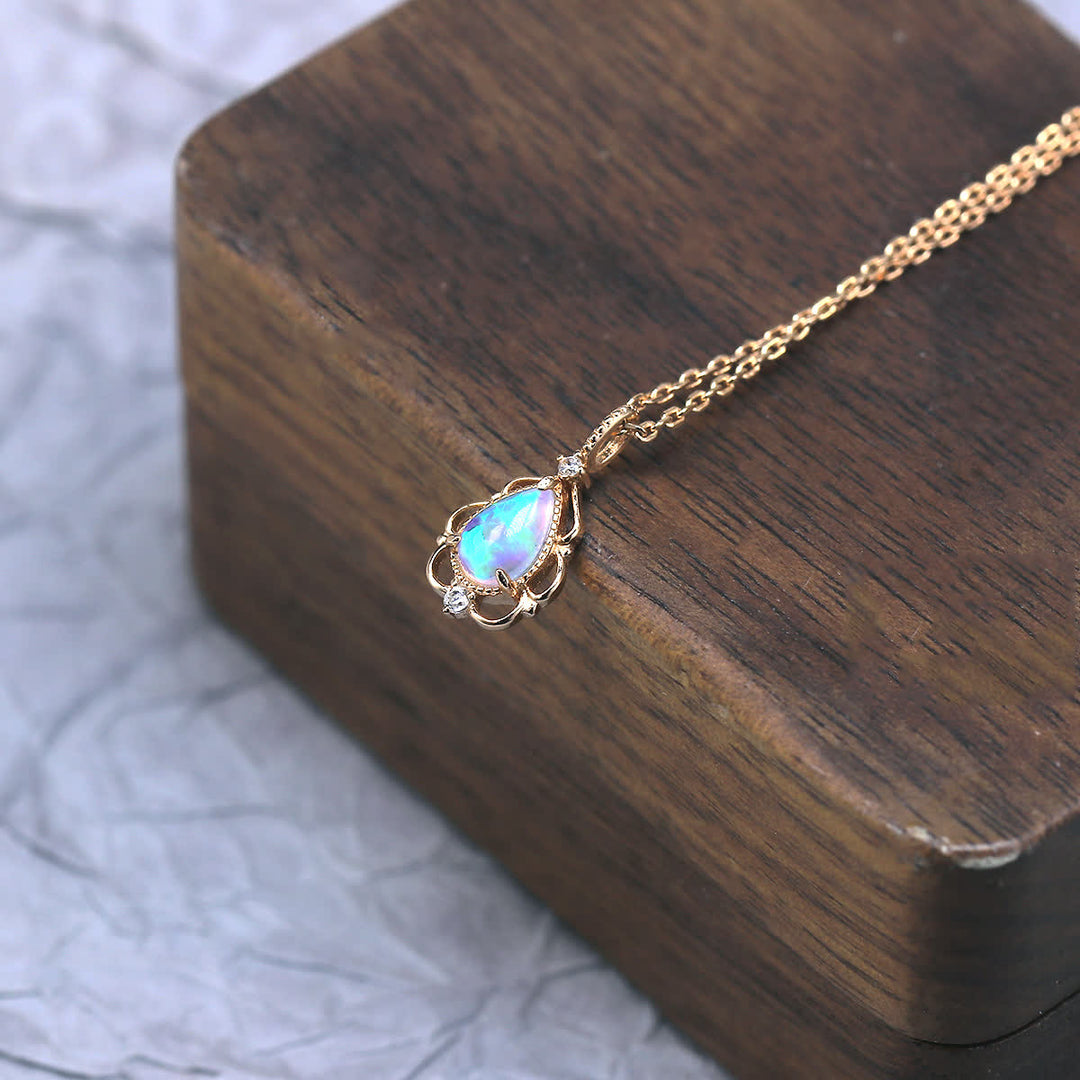Olivenorma Sterling Silver Natural Opal Vintage Style Necklace