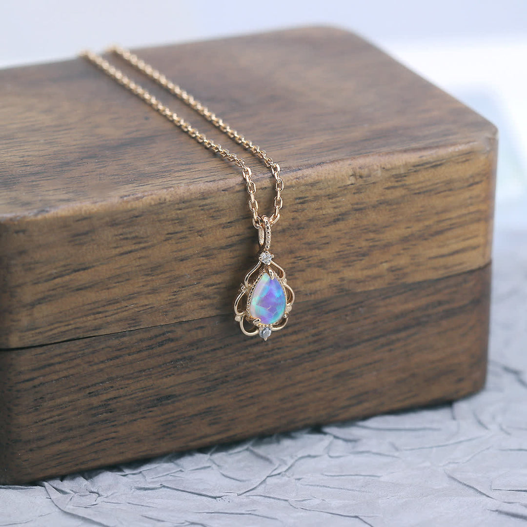 Olivenorma Sterling Silver Natural Opal Vintage Style Necklace