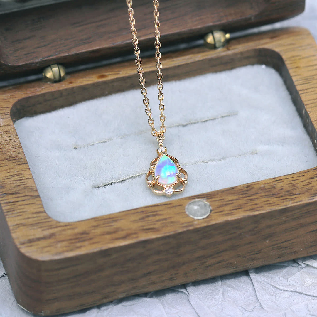 Olivenorma Sterling Silver Natural Opal Vintage Style Necklace