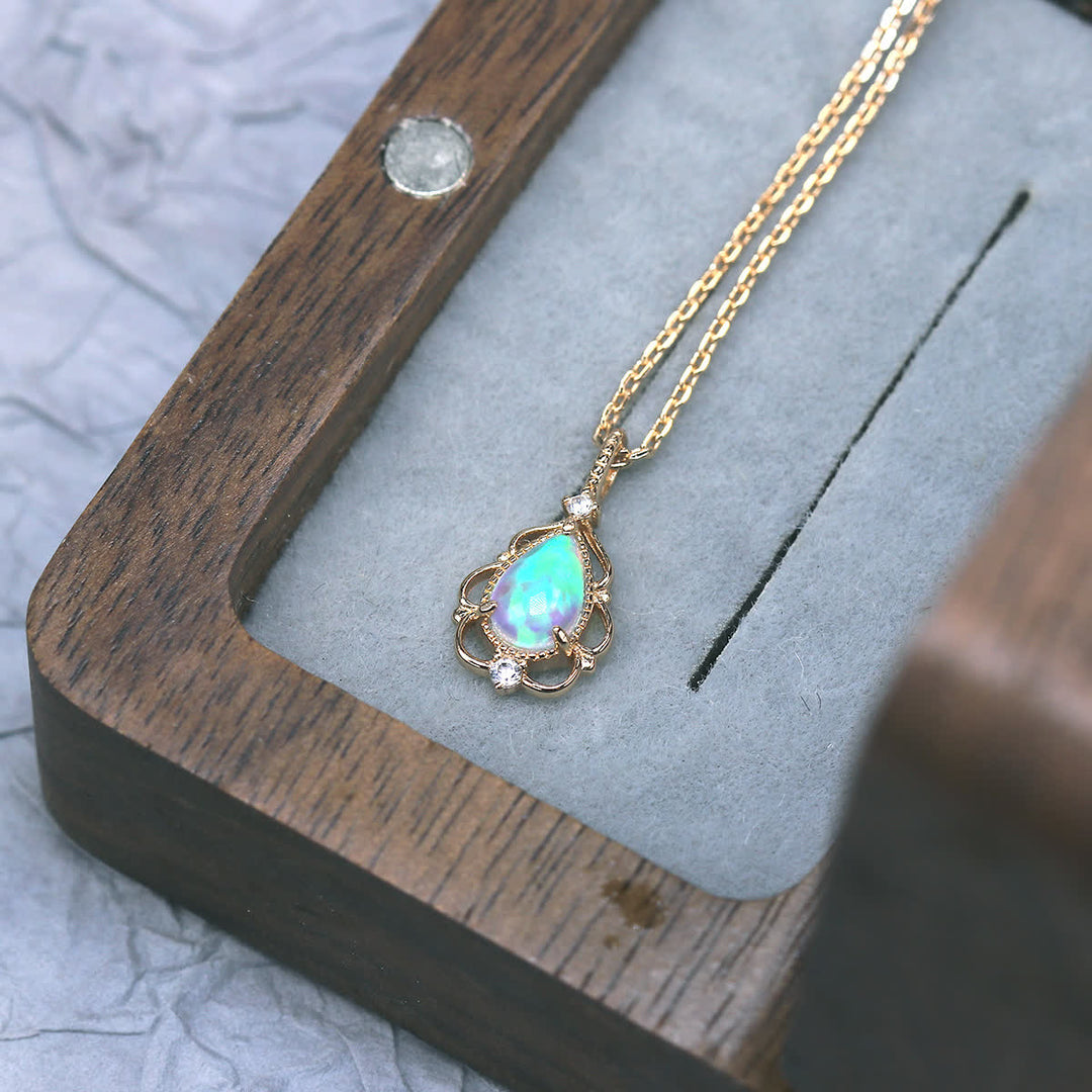 Olivenorma Sterling Silver Natural Opal Vintage Style Necklace