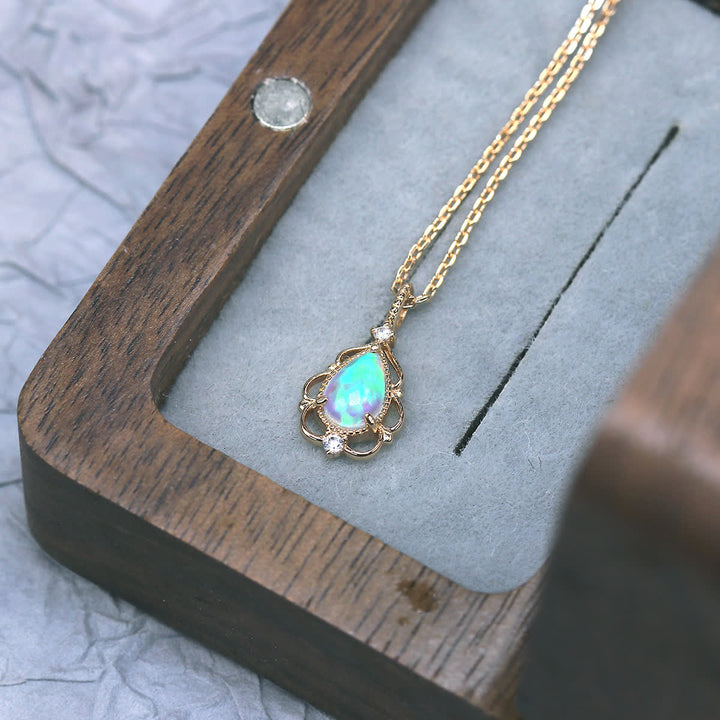 Olivenorma Sterling Silver Natural Opal Vintage Style Necklace